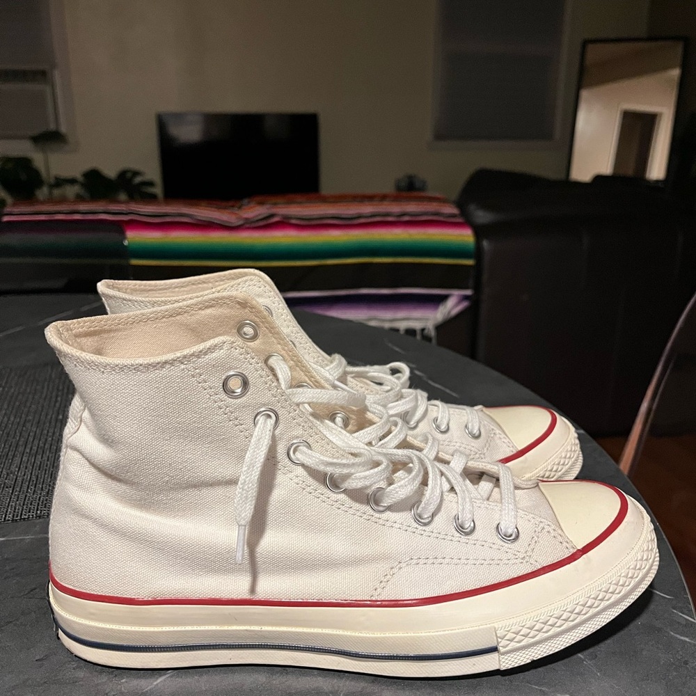 Converse Classic High-Tops in White and Red Trim